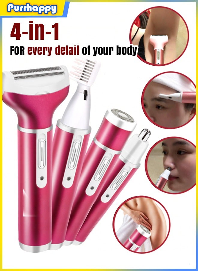 Purrhappy 4-in-1 Hair Remover Set, USB Electric Rechargeable Razor, Cordless Painless Epilator with Replaceable Bikini Trimmer/Nose Hair Trimmer/Eyebrow Shaper, Wet & Dry Epilator for Face / Legs/ Underarms/ Bikini, USB Rechargeable for Women, Men, Adults, Child (Purple 2W) - Image 1